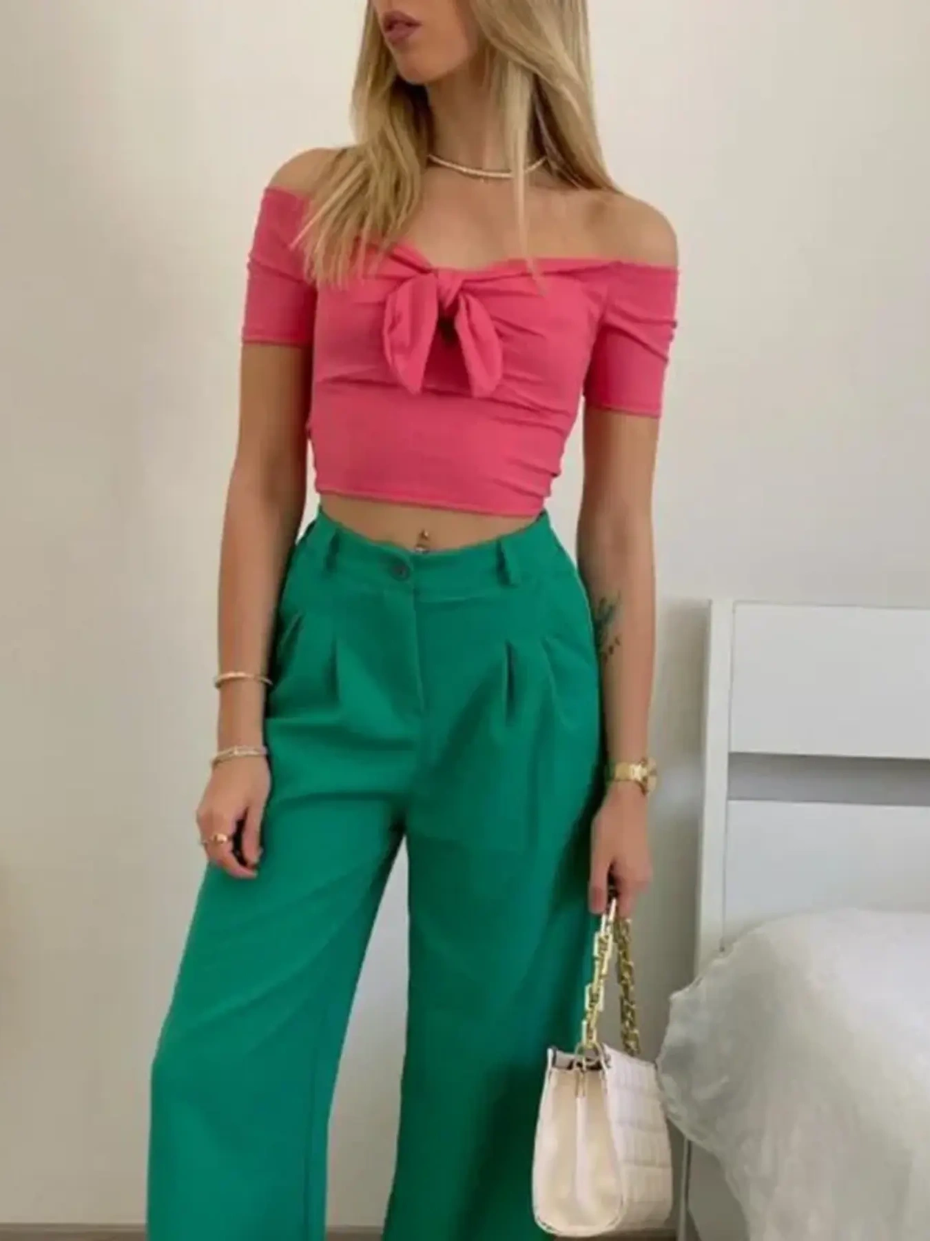 Off-Shoulder Bow-Tie Crop Top, image 7
