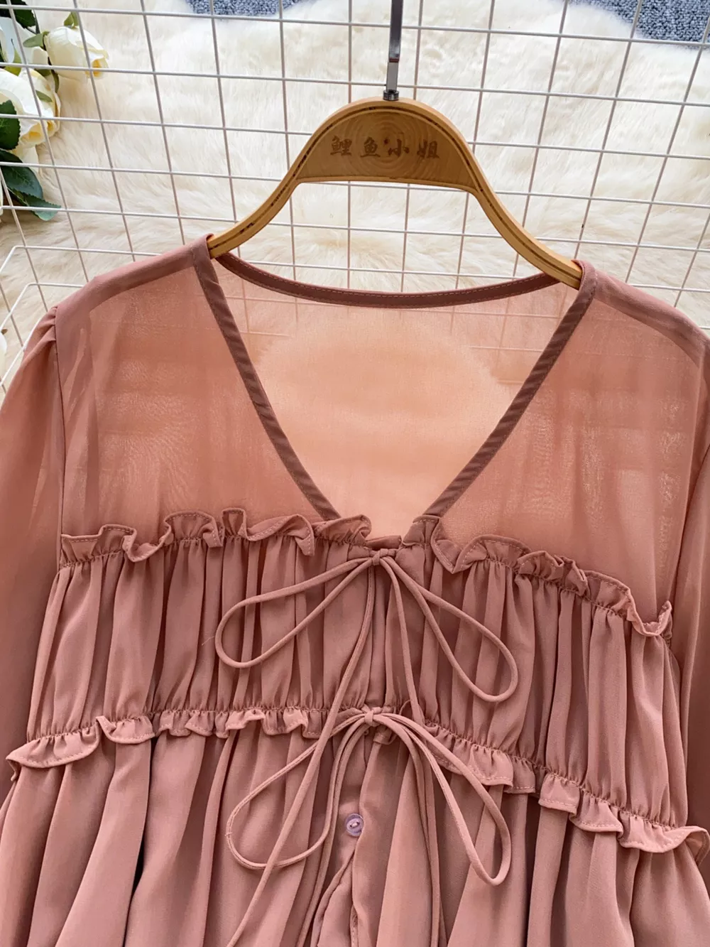 Ruffle Tie-Front Chiffon Blouse, image 6