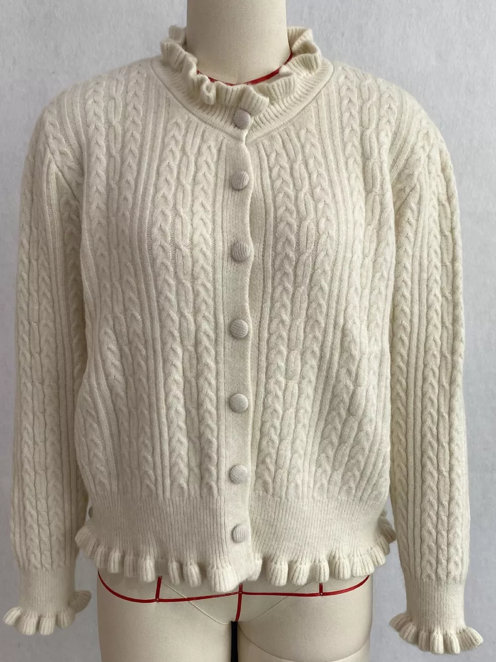 Cable-Knit Ruffle-Trim Cardigan, image 5