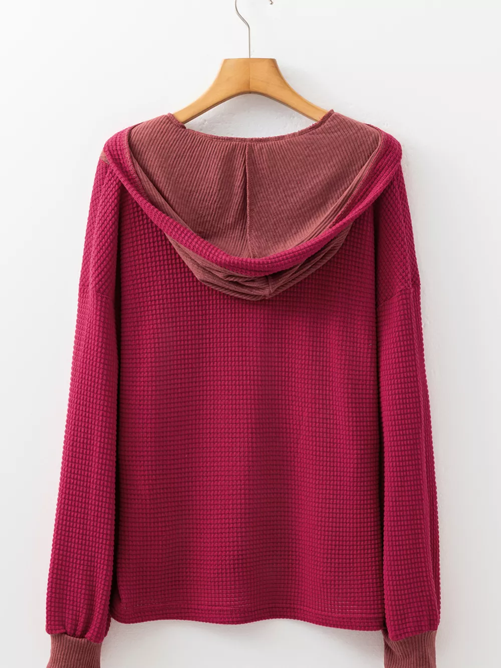 Waffle Knit Henley Sweatshirt with Button Detail, image 9