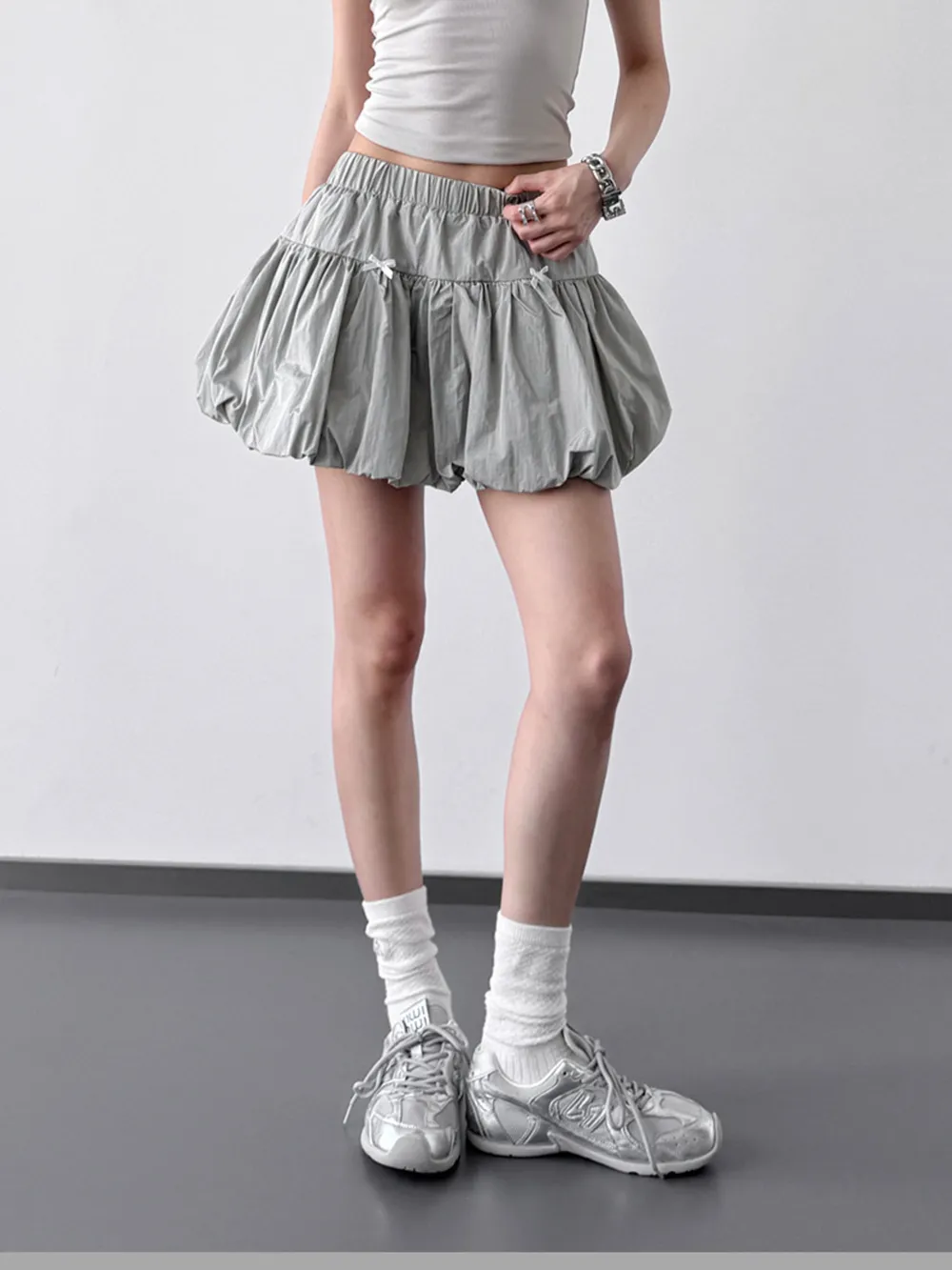 Bubble Hem Elastic Waist Mini Skirt, image 4