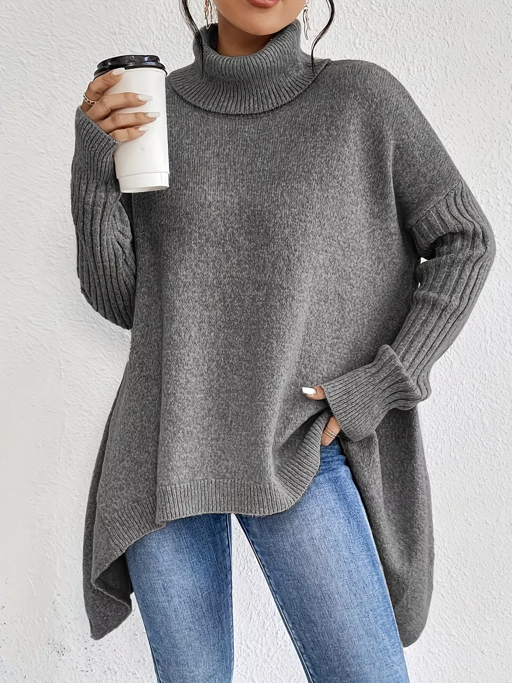 Turtleneck High-Low Hem Sweater, image 10
