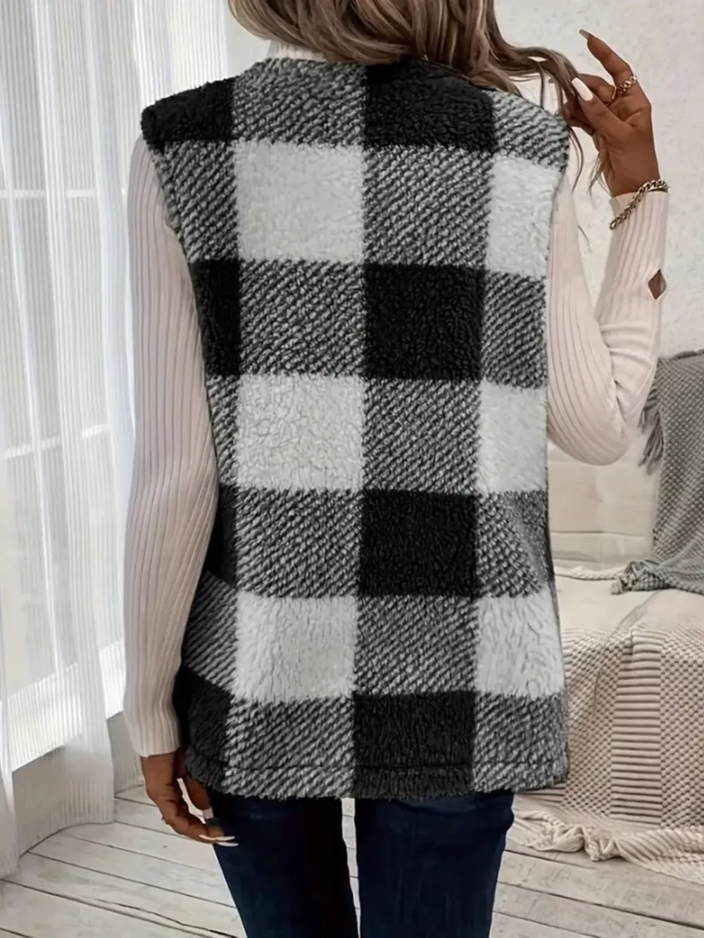 Cozy Plaid Sherpa Vest Coat, image 13