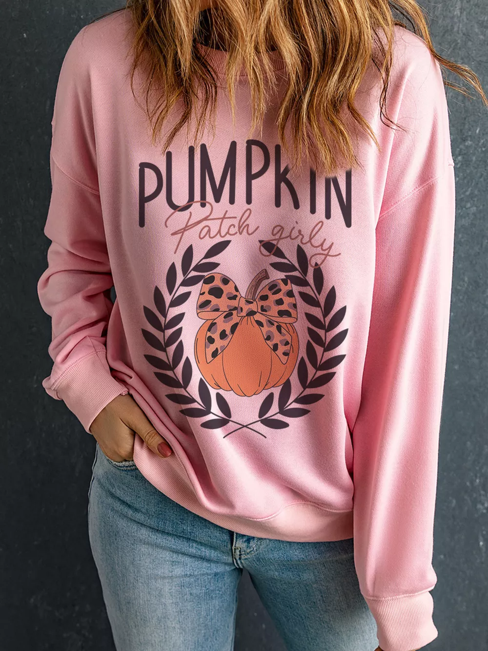Halloween Leopard Bowknot Pumpkin Graphic Sweatshirt