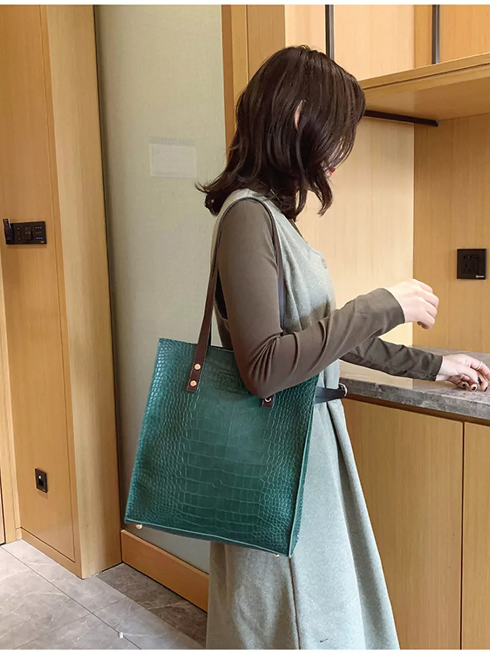 Leather Tote Shoulder Bag, image 16