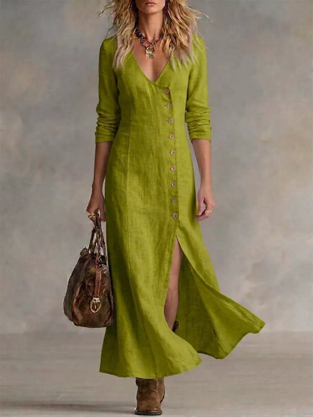 Slit Button-Down Midi Dress, image 11