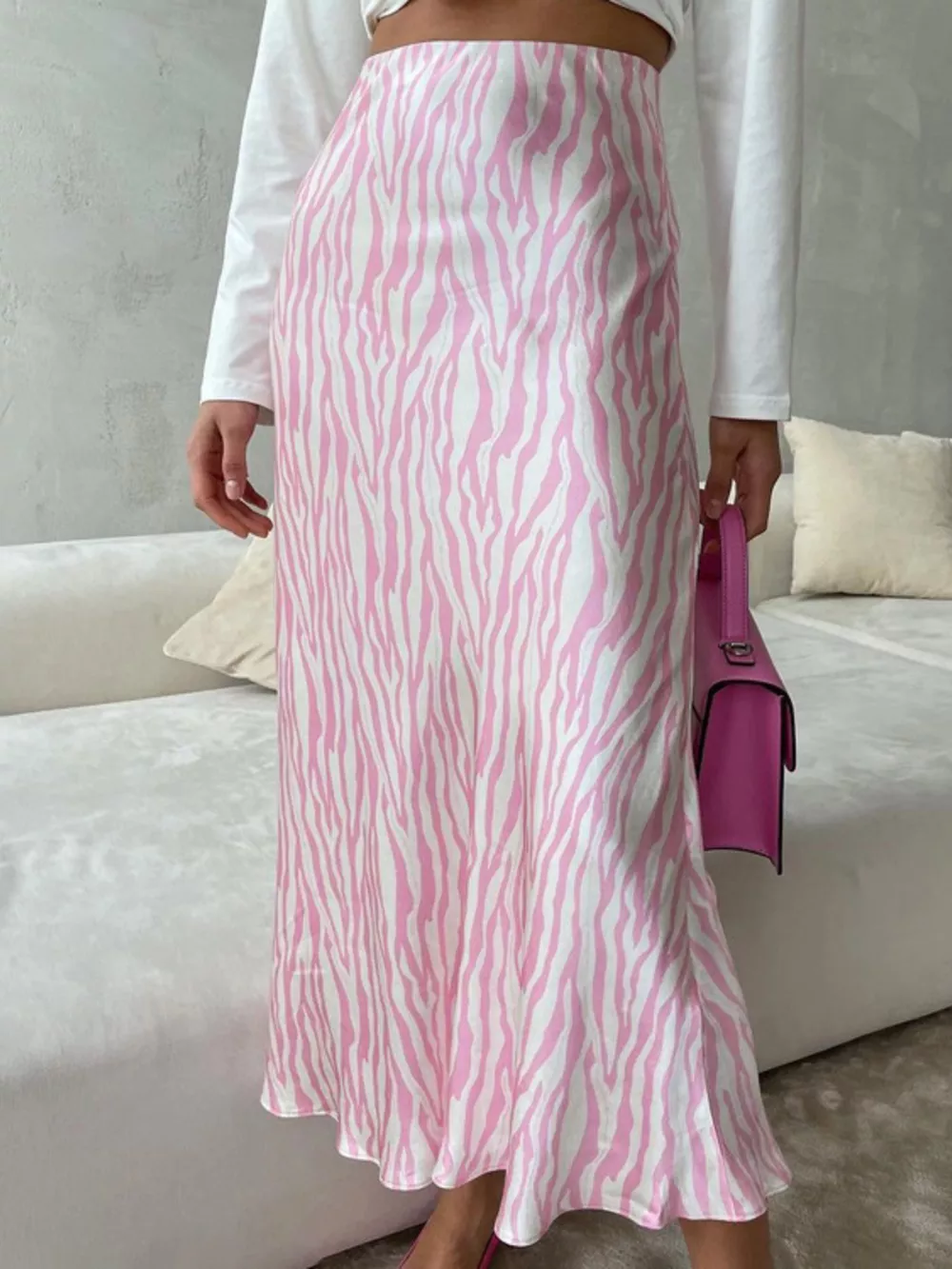 Satin Zebra Print Midi Skirt, image 12