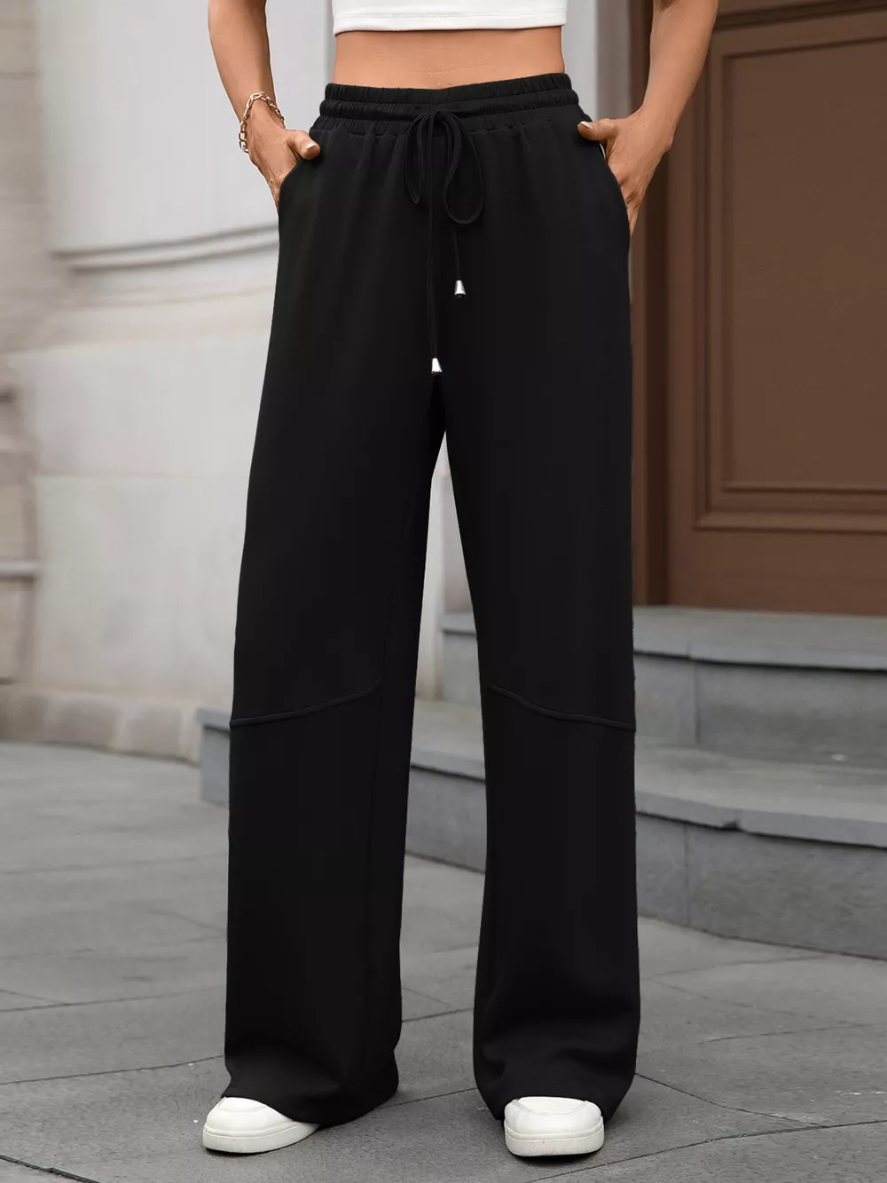 Drawstring High Waist Wide Leg Casual Pants, image 17