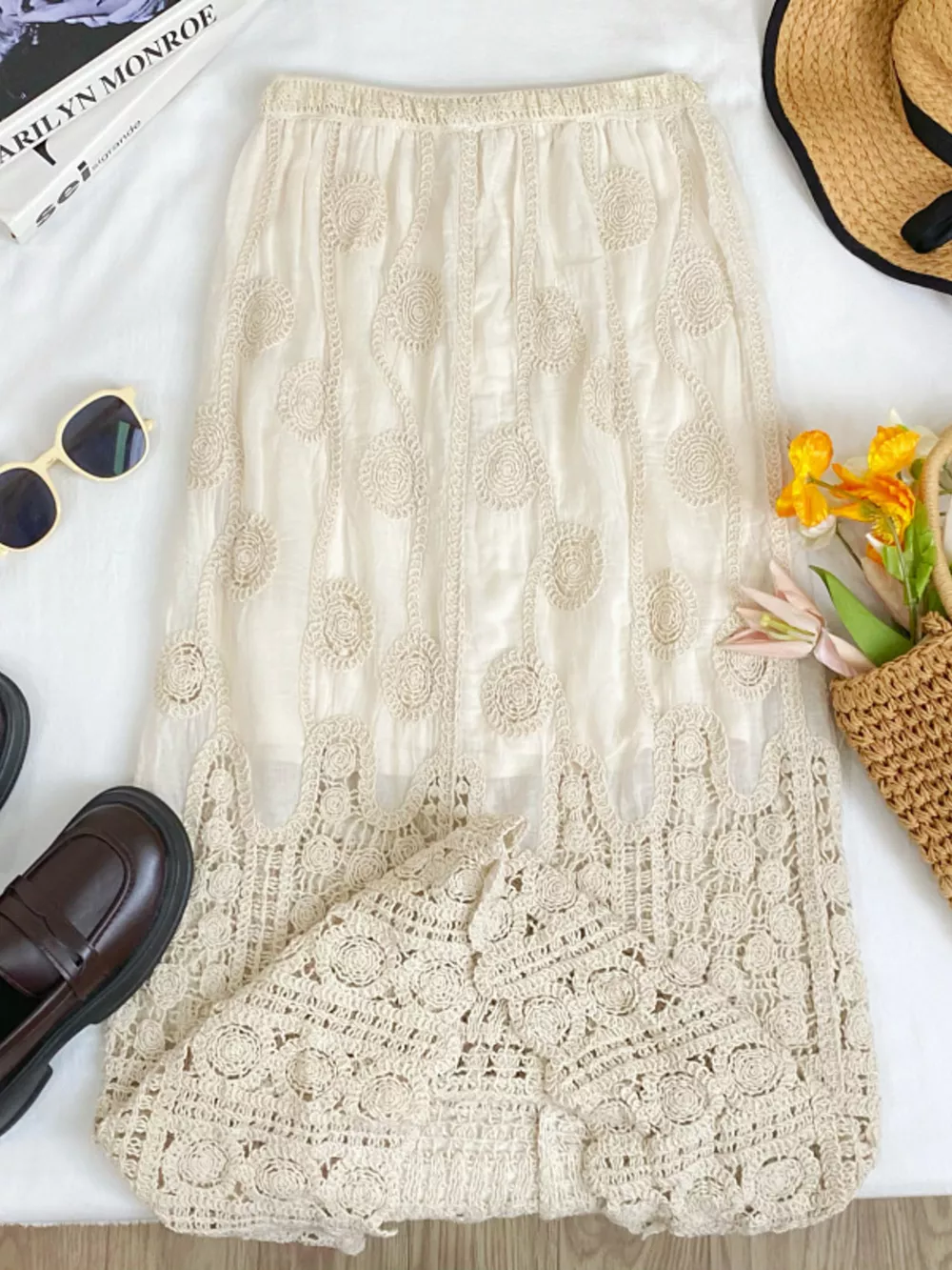 Lace Elastic Waist Midi Skirt, image 10