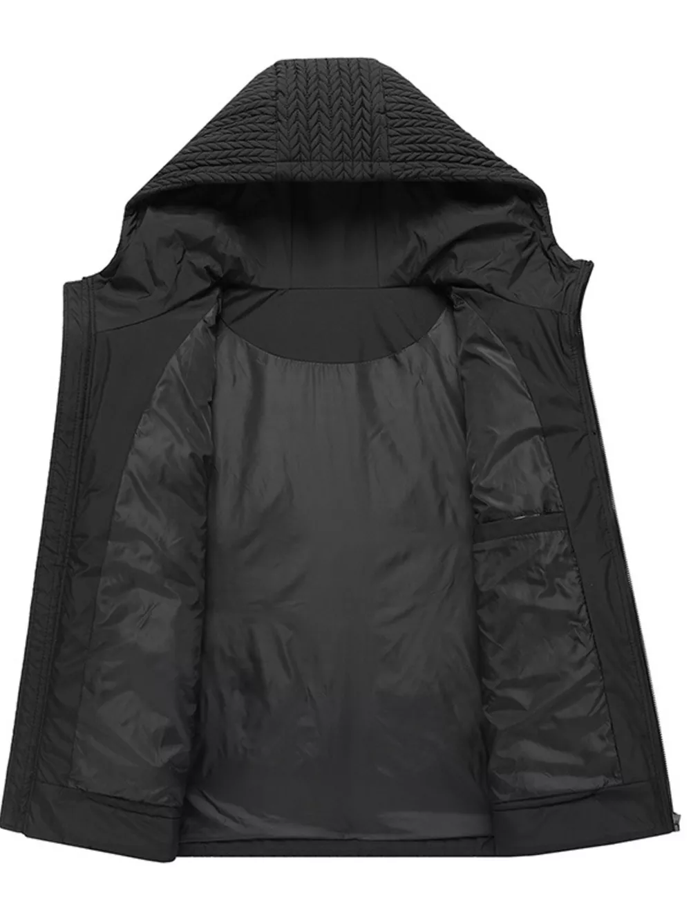 Men's Plus Size Texture Hooded Puffer Jacket, image 2