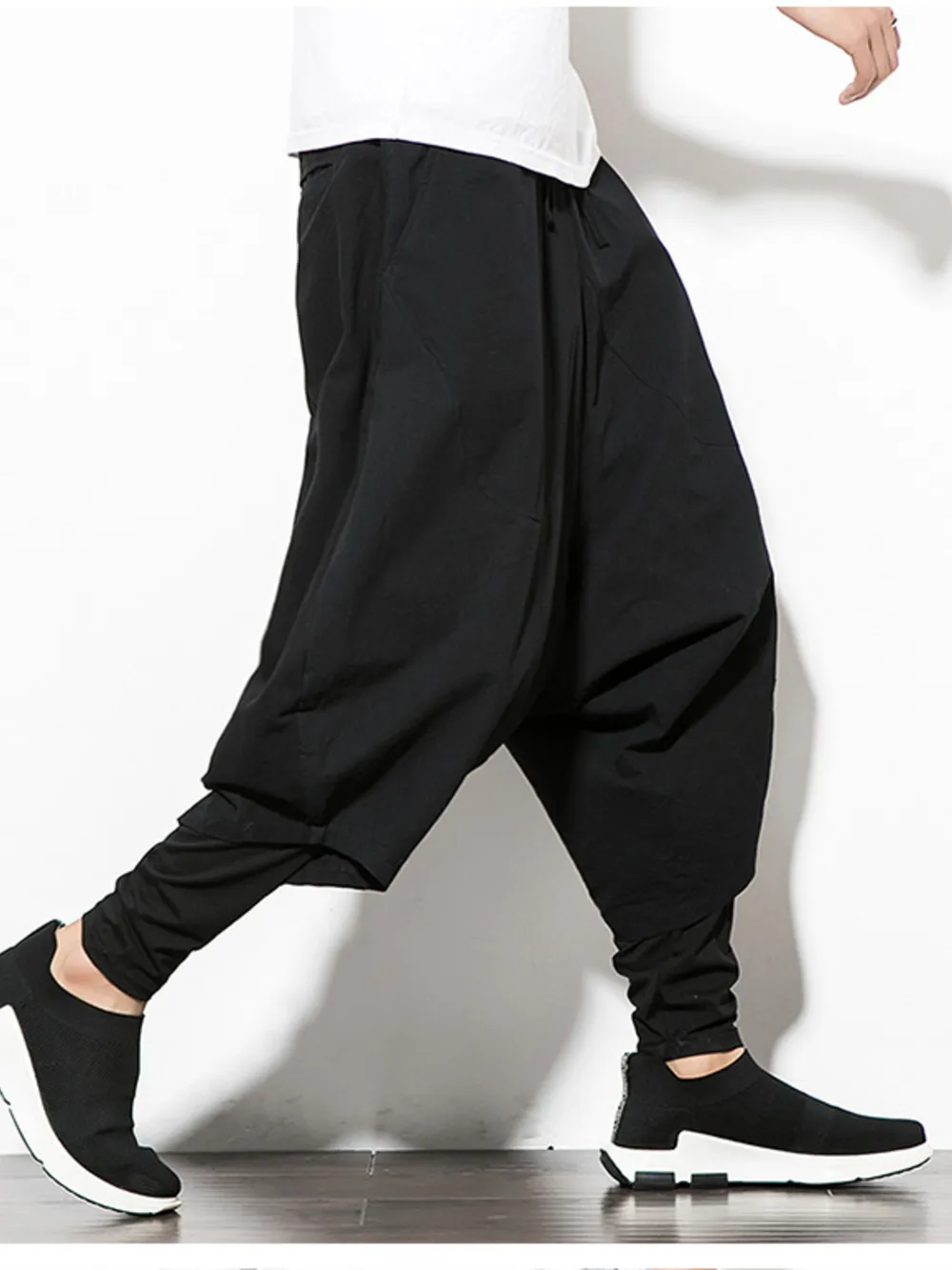Men's Plus Size Wide Leg Drop Crotch Pants with Drawstring, image 5