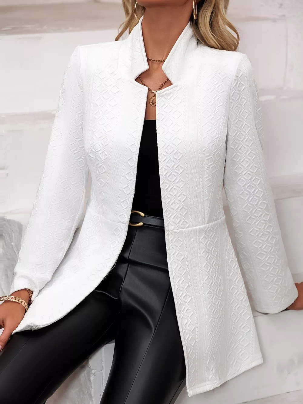 Textured Open Front Slim Fit Blazer, image 3