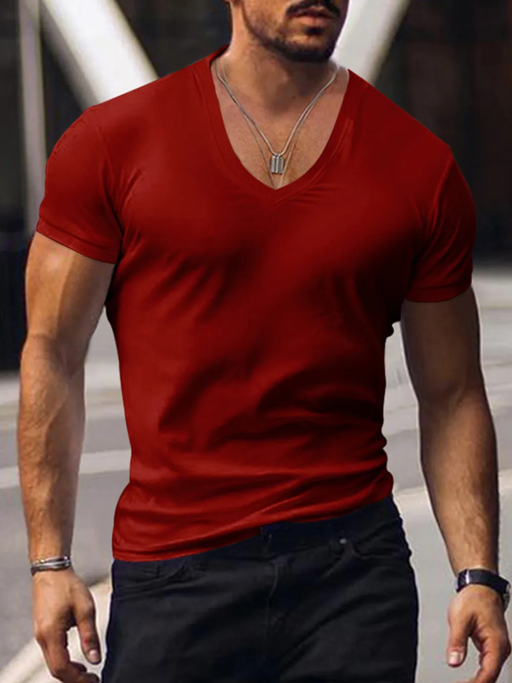 Men's Full Size Basic Style V-Neck Short Sleeve T-Shirt Plus Size, image 2