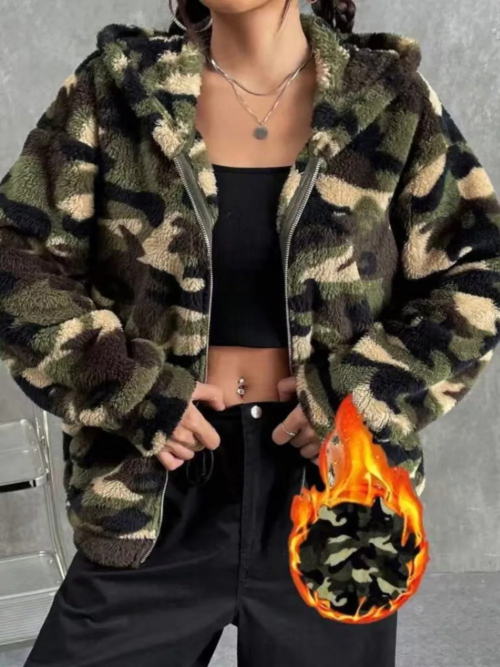 Fuzzy Camo Zip-Up Hoodie, image 5