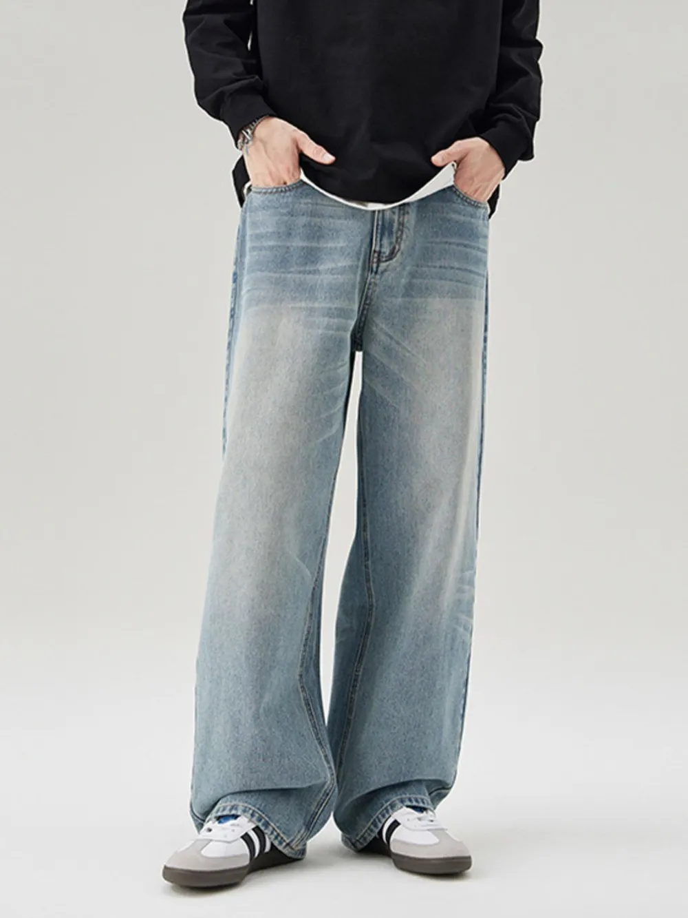 Men's Full Size Wide Leg Washed Baggy Jeans Plus Size, image 2