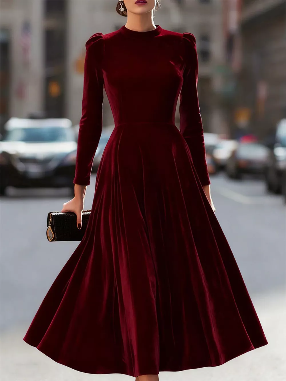 Velvet Long Sleeve A-Line Dress, image 6