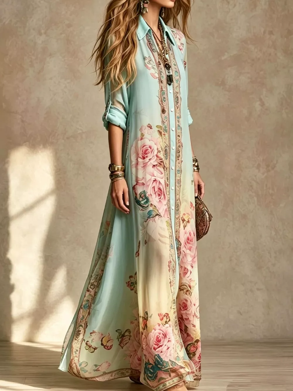 Full Size Floral Print Button-Down Maxi Shirt Dress Plus Size, image 5