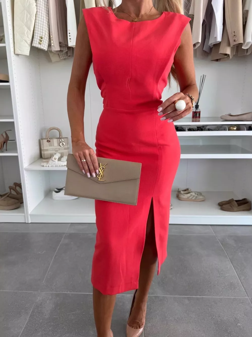 Full Size Slit Round Neck Sleeveless Dress Plus Size, image 15