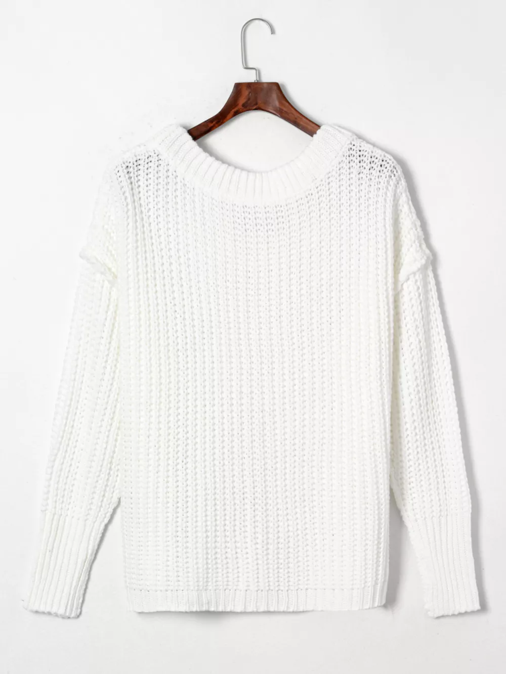 Ribbed Knit Round Neck Slouchy Chunky Sweater, image 7