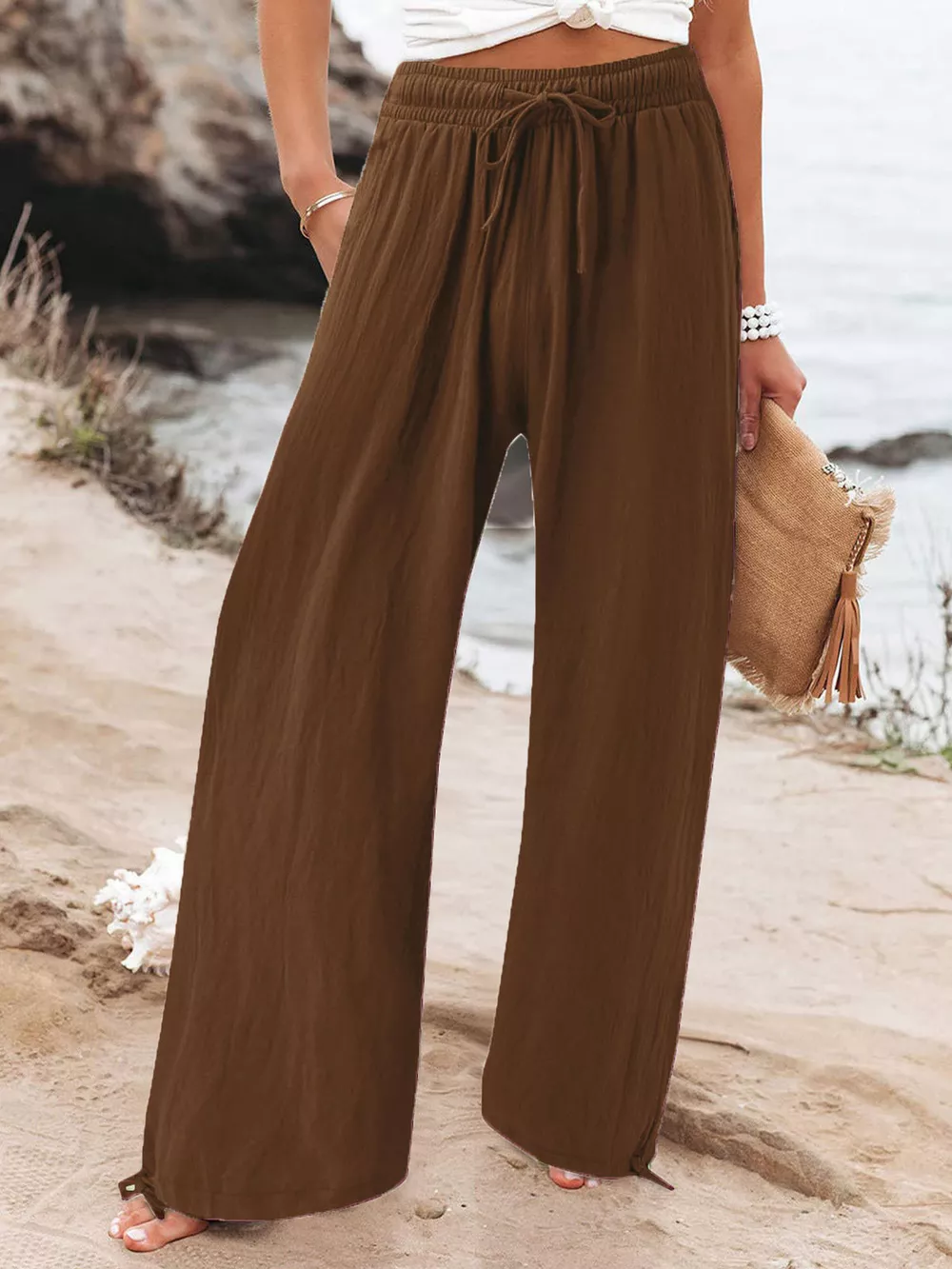 Full Size Drawstring Wide Leg Pants Plus Size, image 13