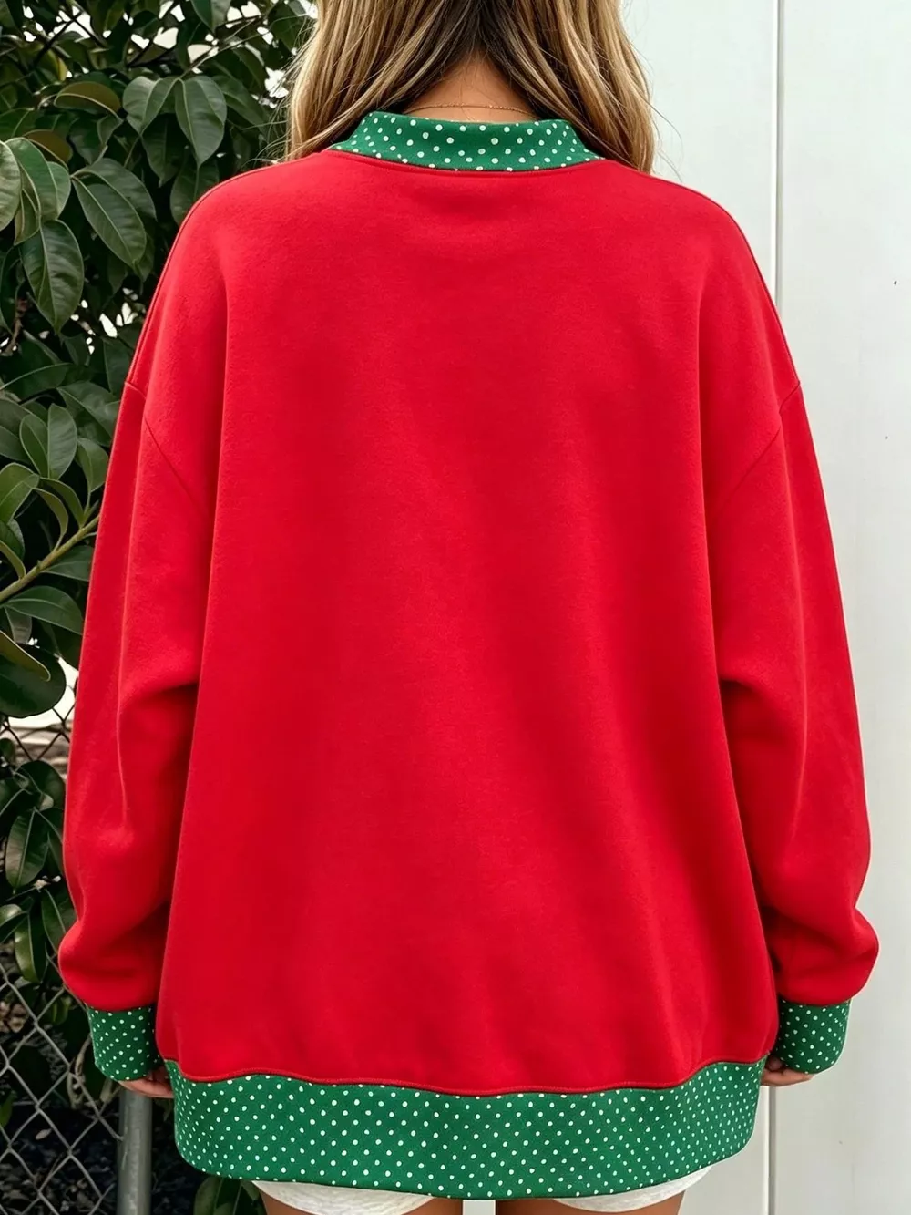 Polka Dot Contrast Trim Dropped Shoulder Sweatshirt, image 5