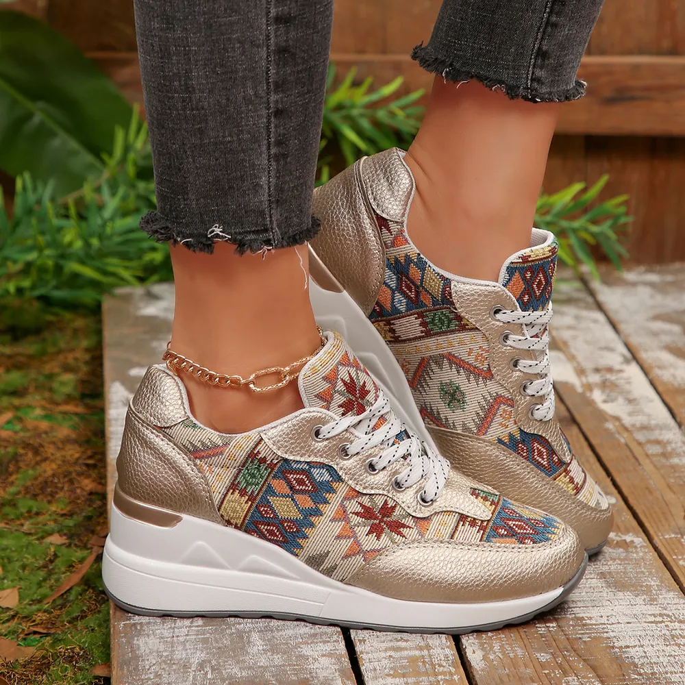 Geometric Lace Up Wedge Sneakers, image 5