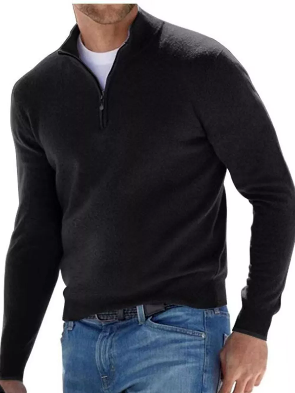 Men's Full Size Quarter-Zip Long Sleeve Sweater Plus Size, image 3