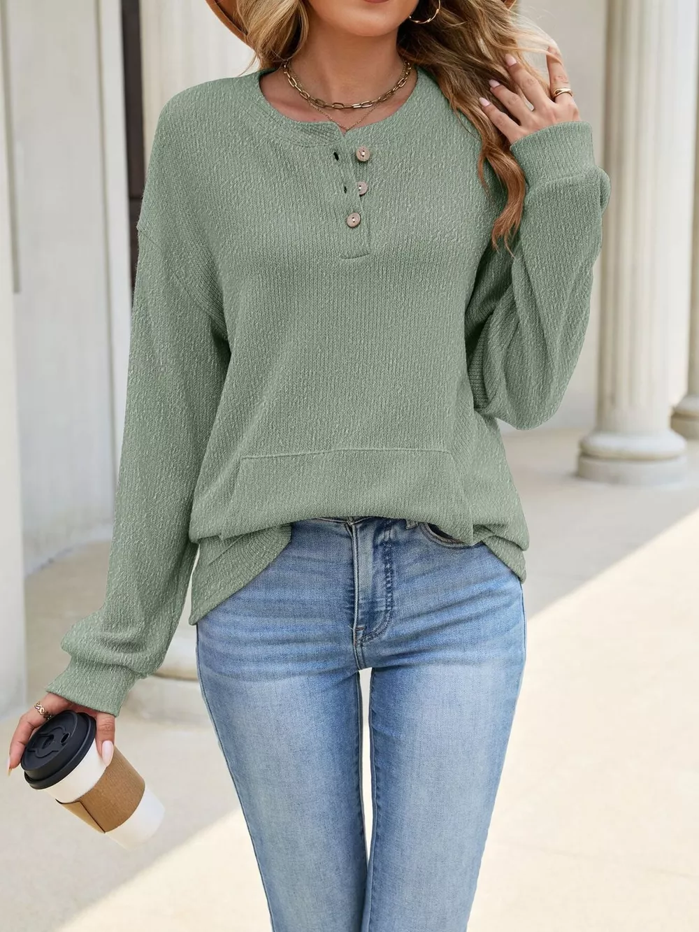 Button Detail Dropped Shoulder Sweatshirt, image 4