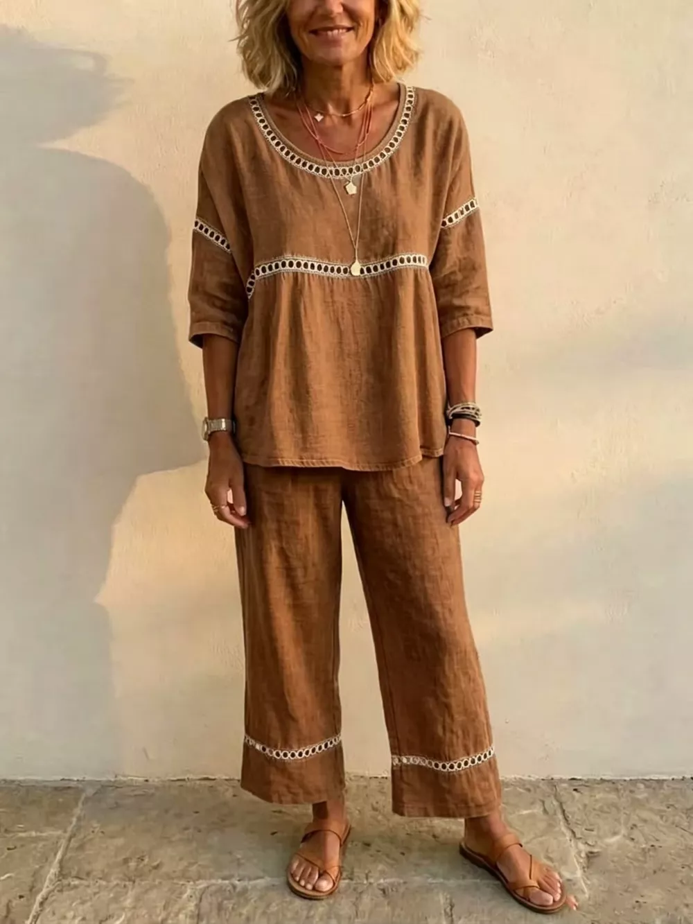 Full Size Hollow-Out Detailing Top and Pants Set Plus Size, image 10