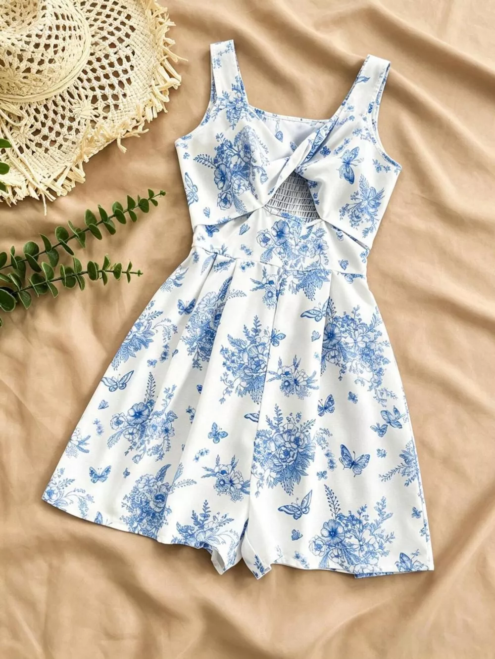 Floral Print Twist Front Cutout Romper, image 7