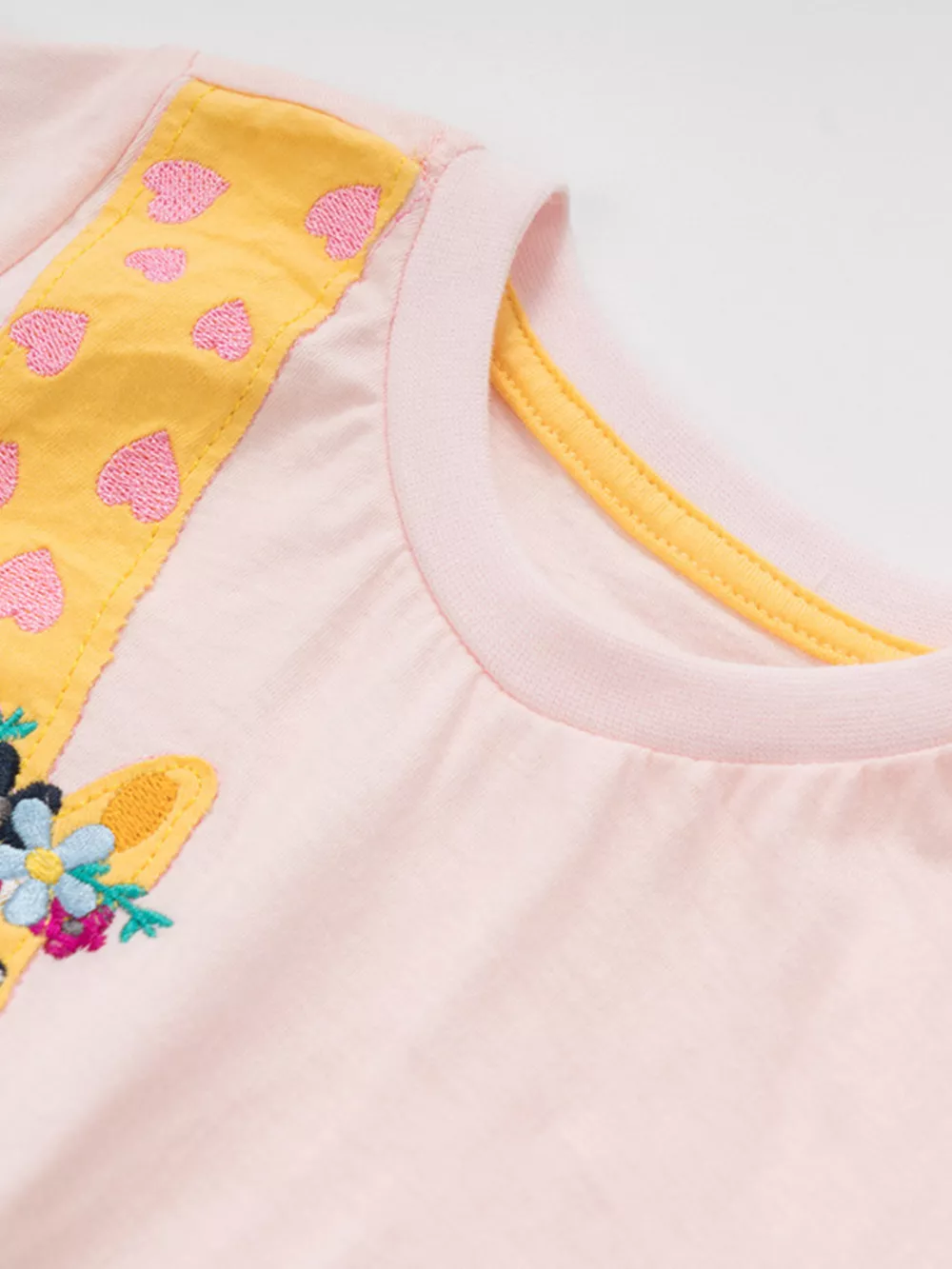Children's Giraffe Embroidered T-Shirt with Floral Accents, image 3