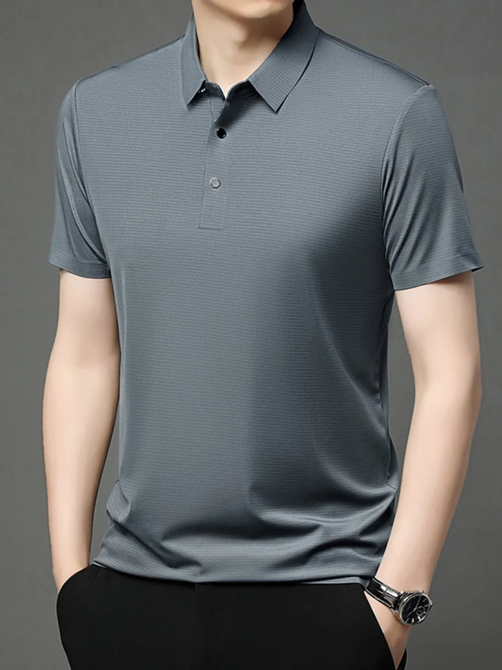 Men's Plus Size Button Detail Short Sleeve Polo, image 2