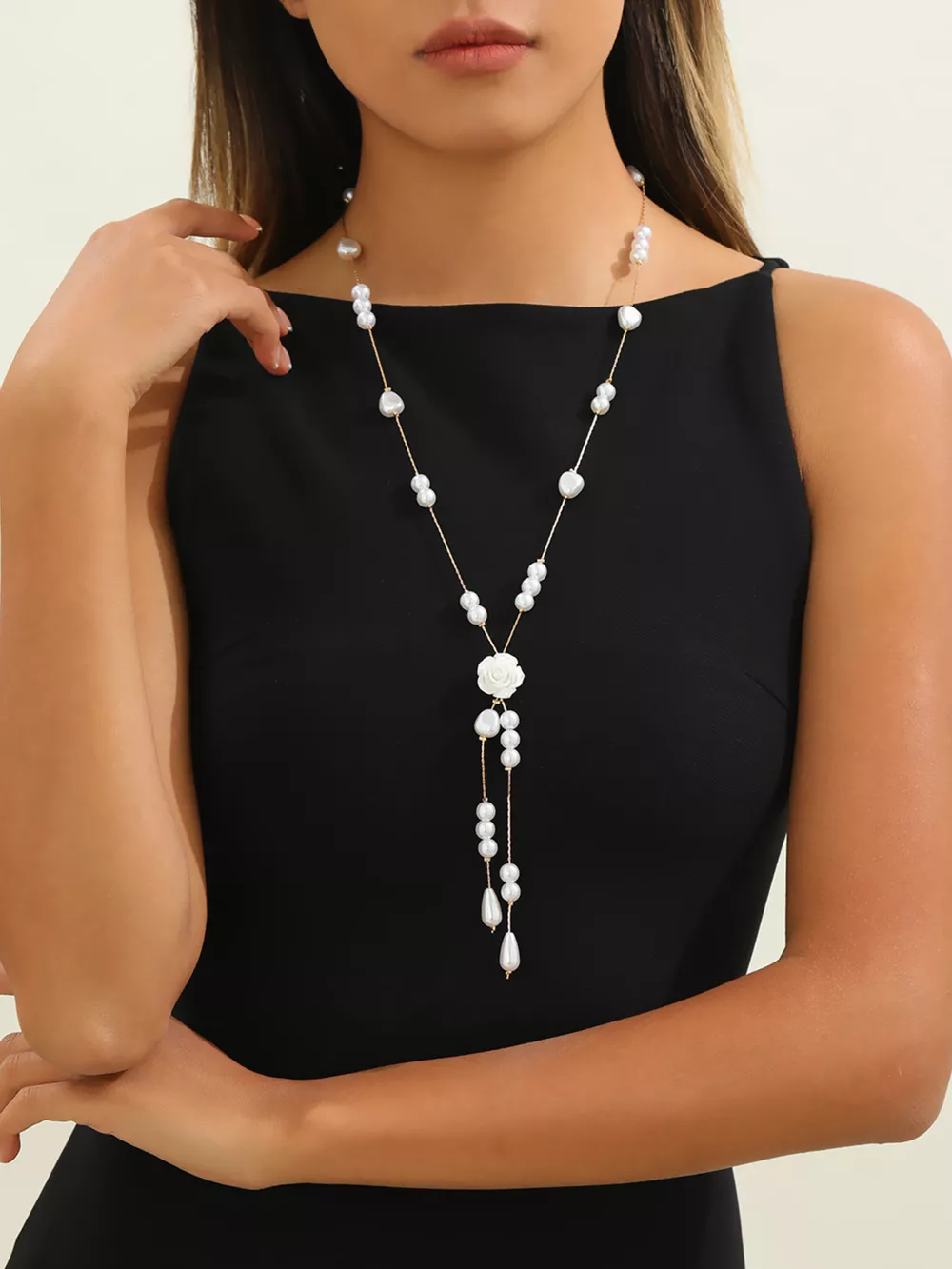 Elegant Pearl and Rose Pendant Necklace, image 6
