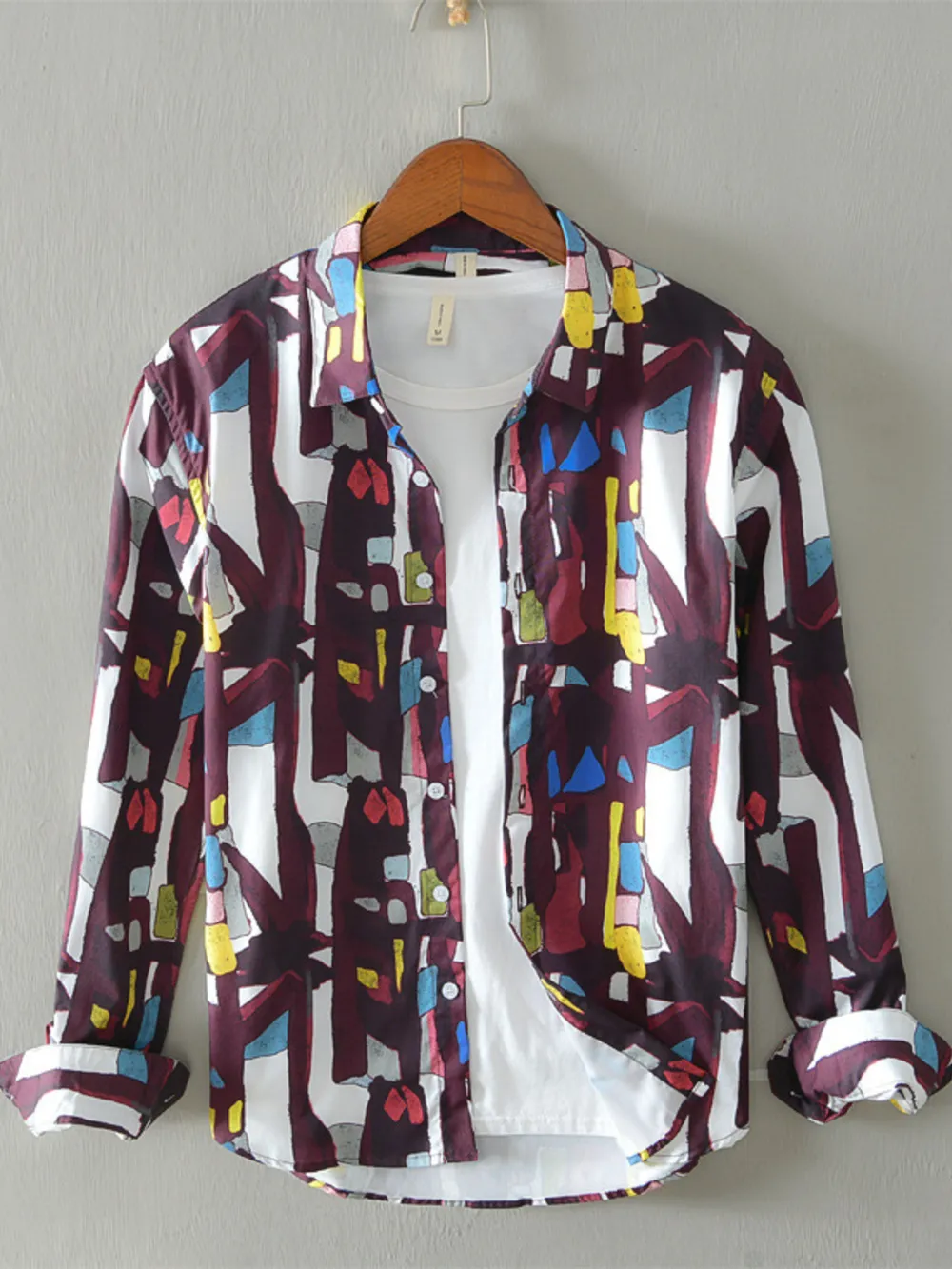 Men's Plus Size Printed Button Up Long Sleeve Shirt, image 3