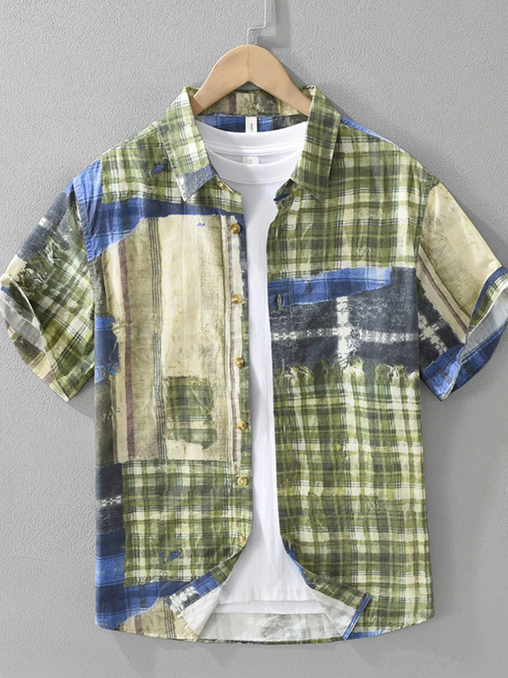 Men's Plus Size Plaid Button Up Short Sleeve Shirt