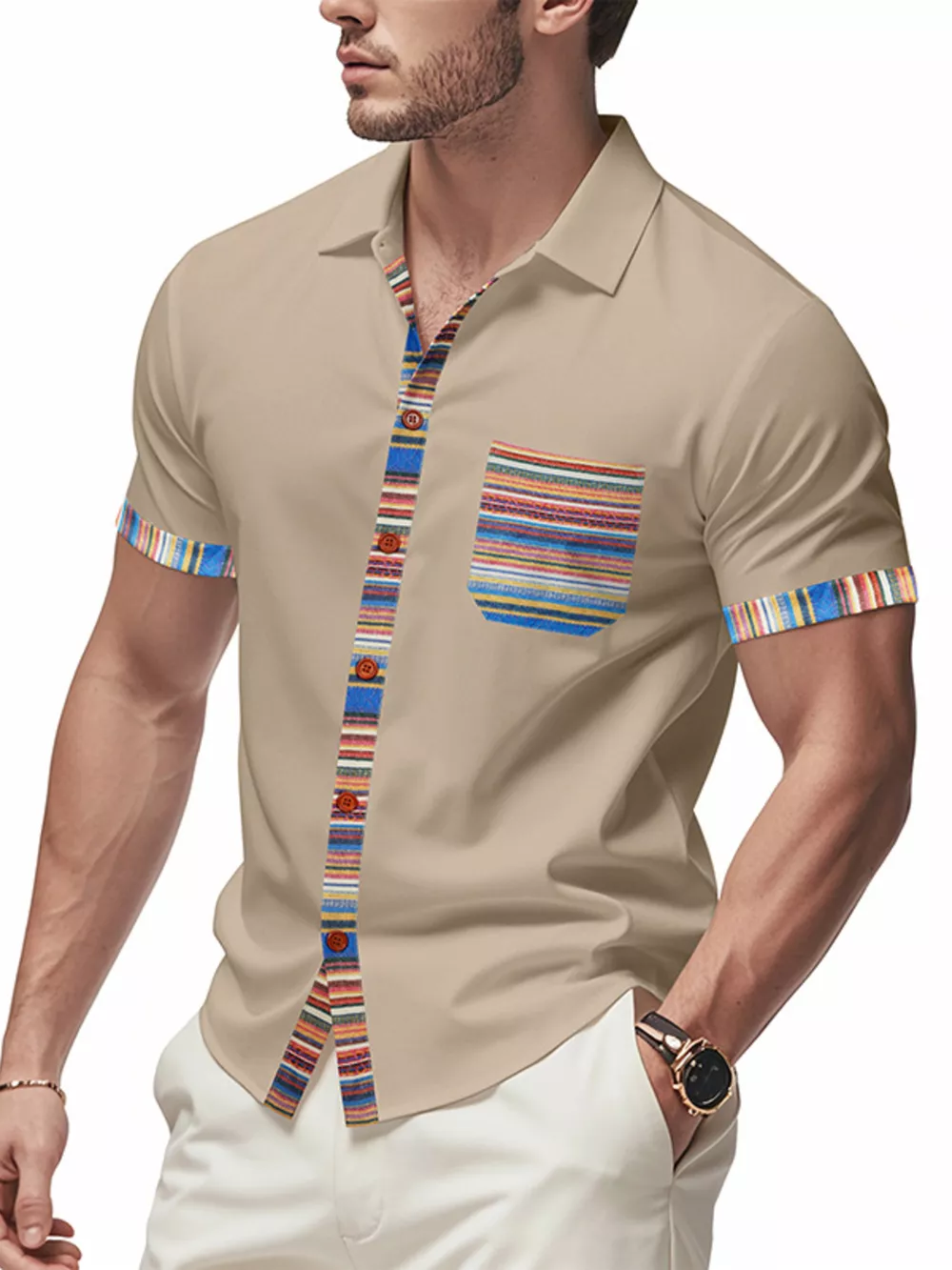 Men's Full Size Short Sleeve Shirt with Colorful Trim Plus Size, image 14