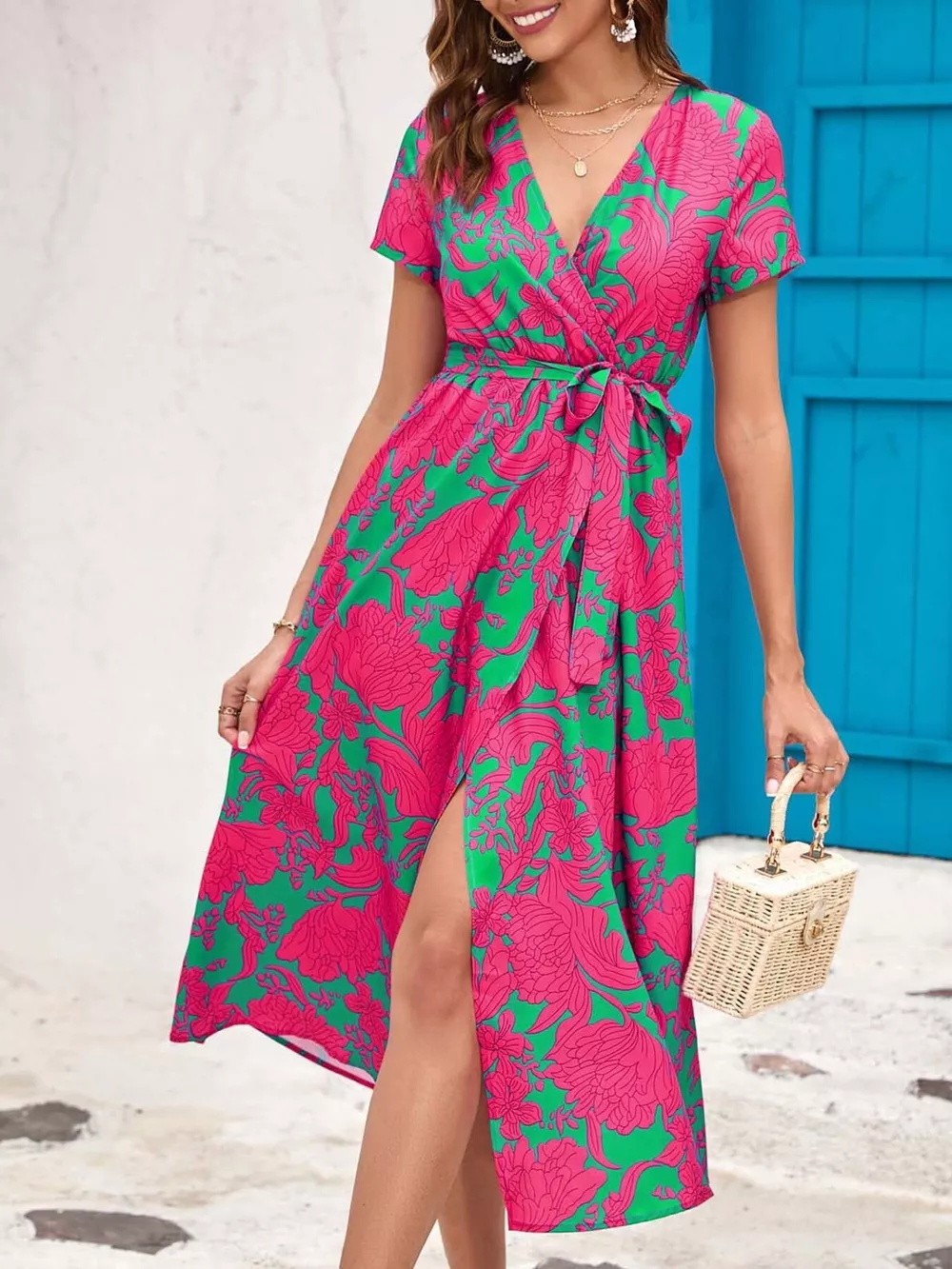Surplice Short Sleeve Midi Dress, image 13