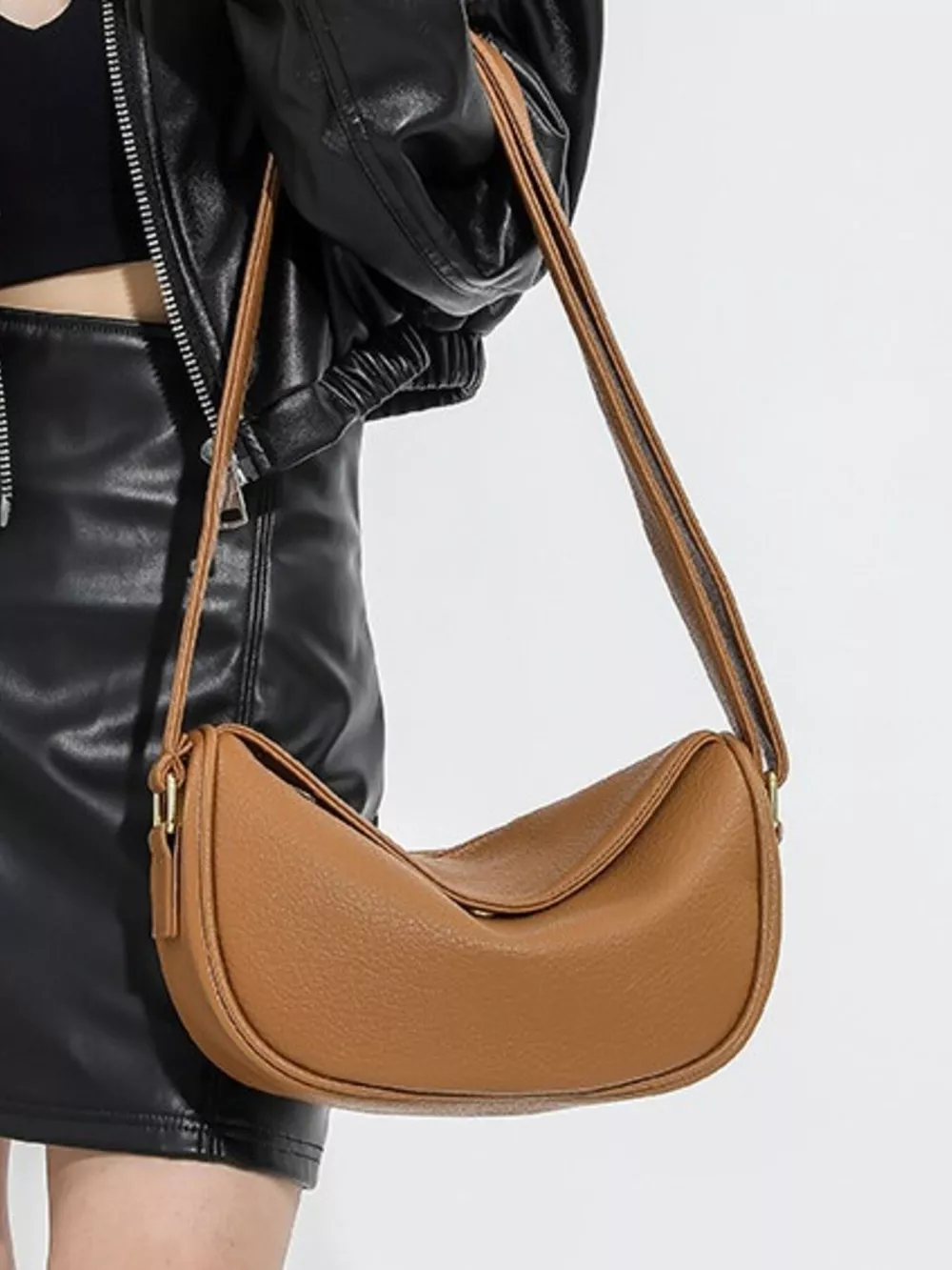 Elegant Leather Crescent Crossbody Bag, image 5