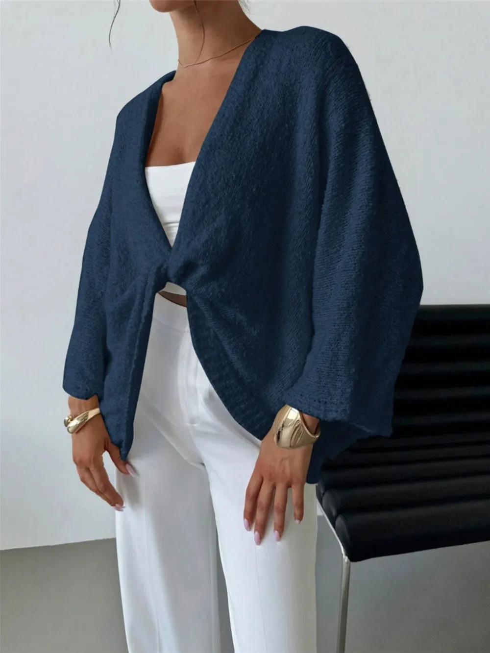 Twist-Front Textured Knit Cardigan, image 10