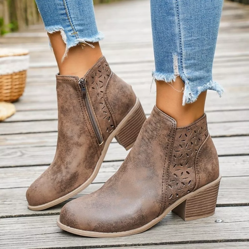 Block Heel Ankle Boots with Cutout Detail, image 7