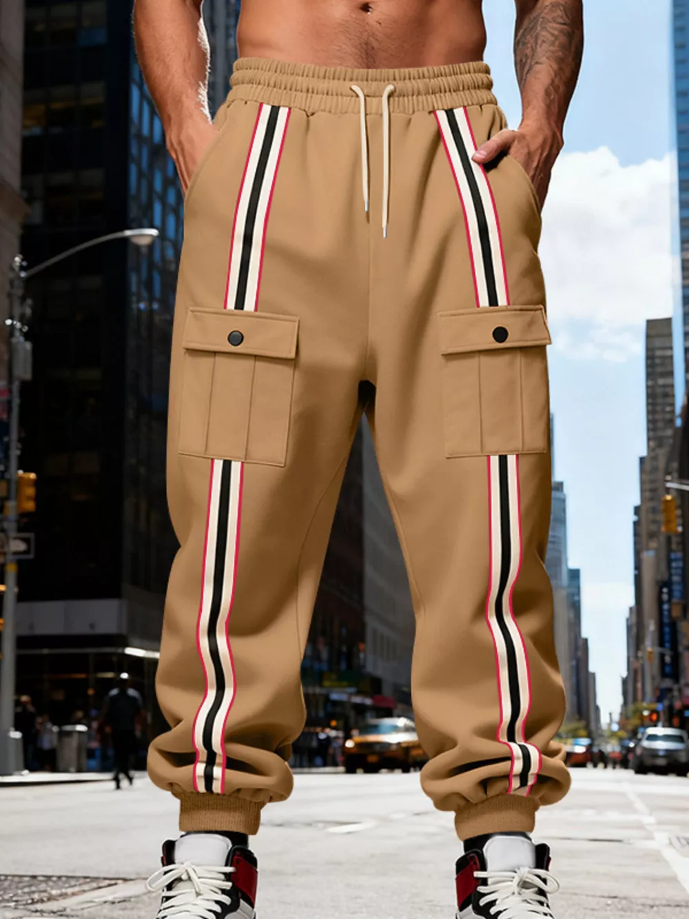 Men's Full Size Casual Striped Cargo Joggers Plus Size, image 10