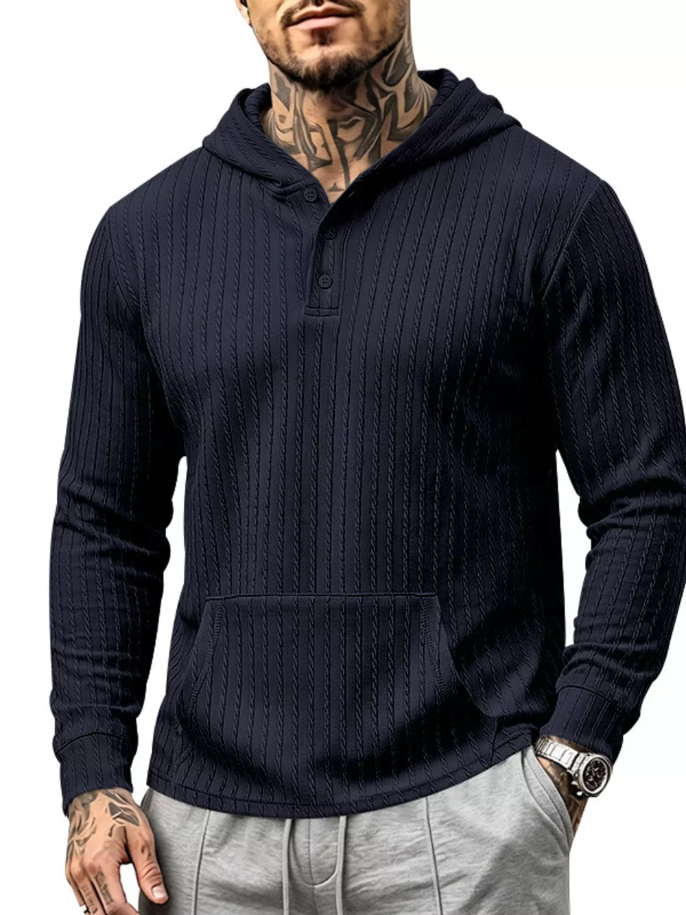 Men's Full Size Casual Kangaroo Pocket Knit Hoodie Plus Size, image 4