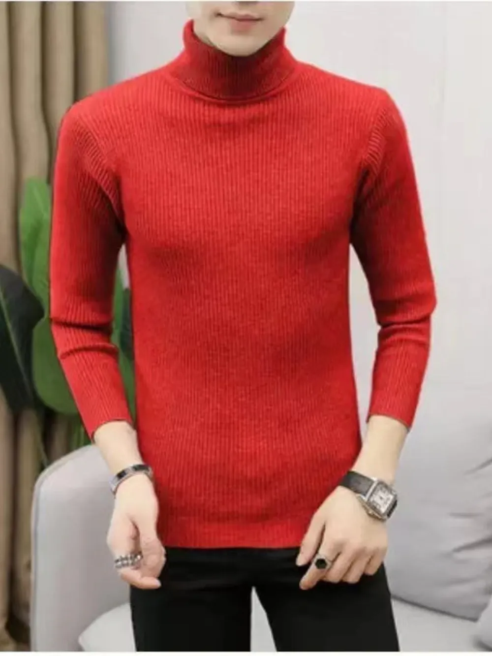Men's Plus Size Ribbed Turtleneck Long Sleeve Sweater, image 13