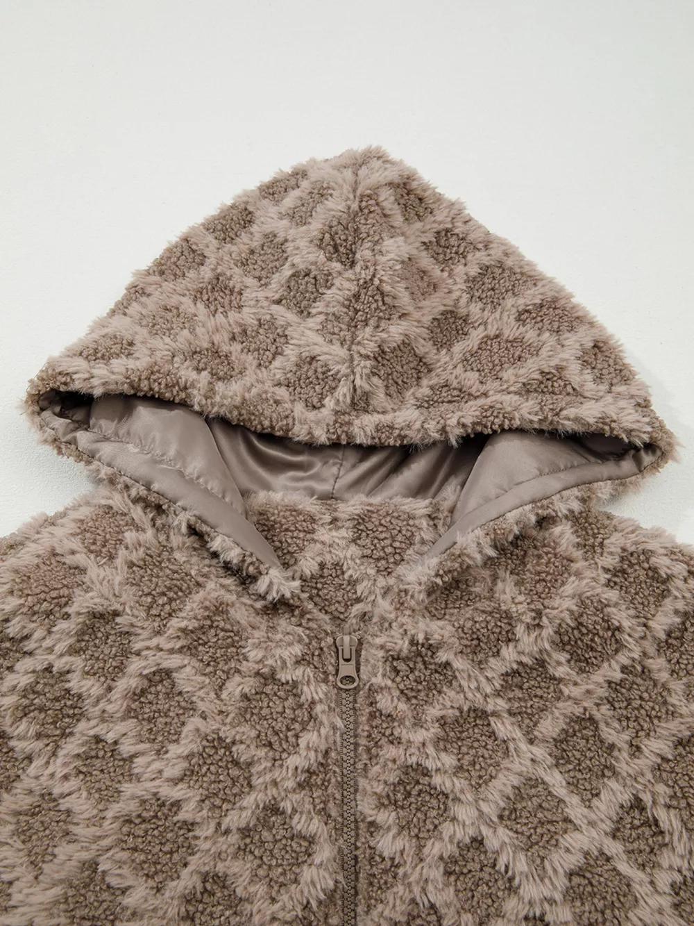 Sherpa Rhombus Zip Up Side Pocket Hooded Jacket, image 8