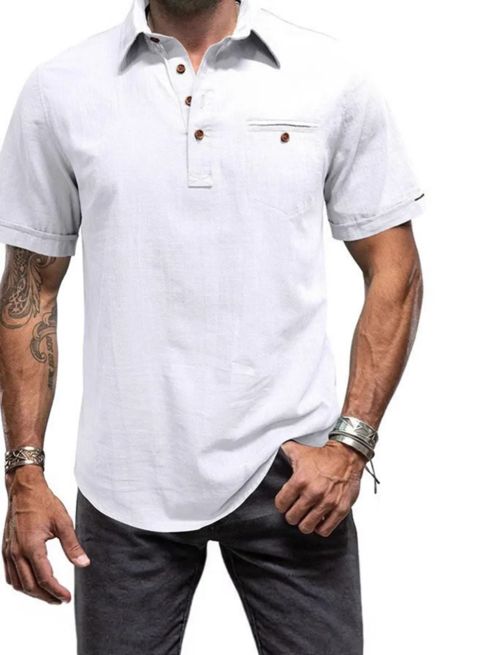 Men's Full Size Button Detail Short Sleeve Polo Plus Size, image 2