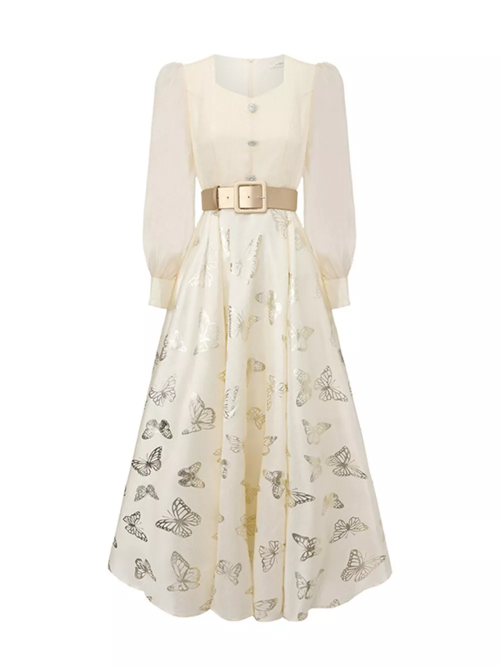 Butterfly Print Puff Sleeve Dress