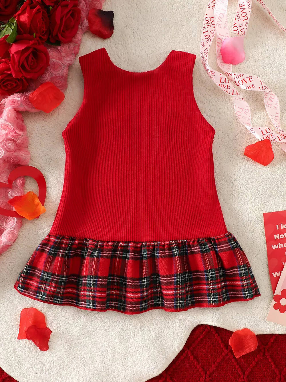 Children's Plaid Hem Corduroy Sleeveless Dress, image 3