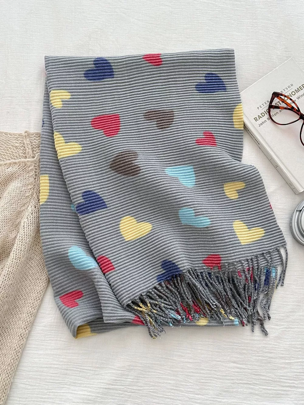 Heart Patterned Tassel Scarf, image 9