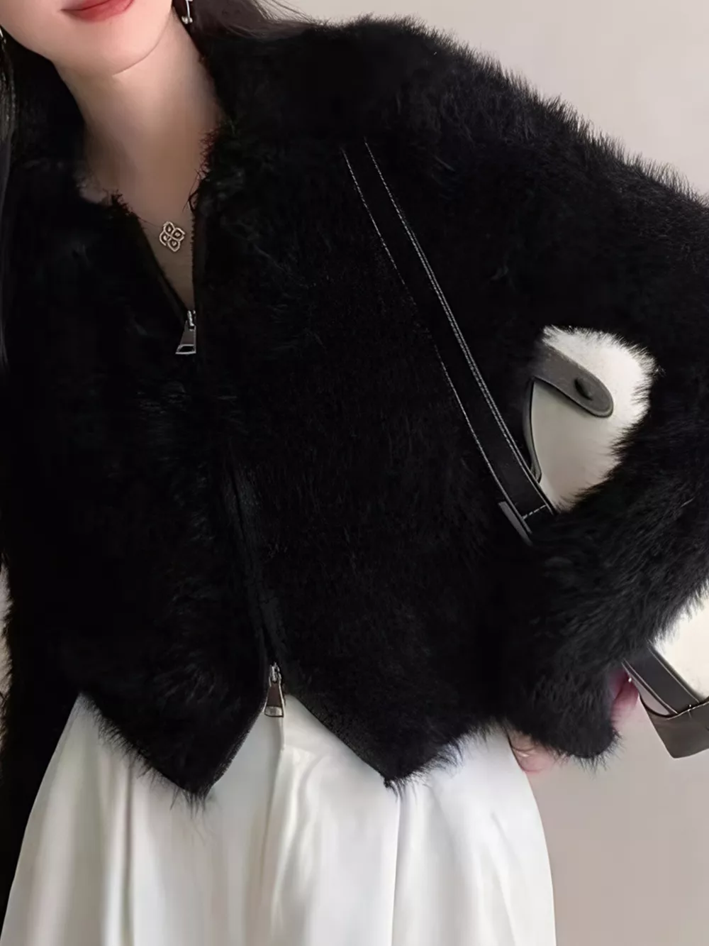 Fluffy Knit Zip-Up Outerwear, image 6
