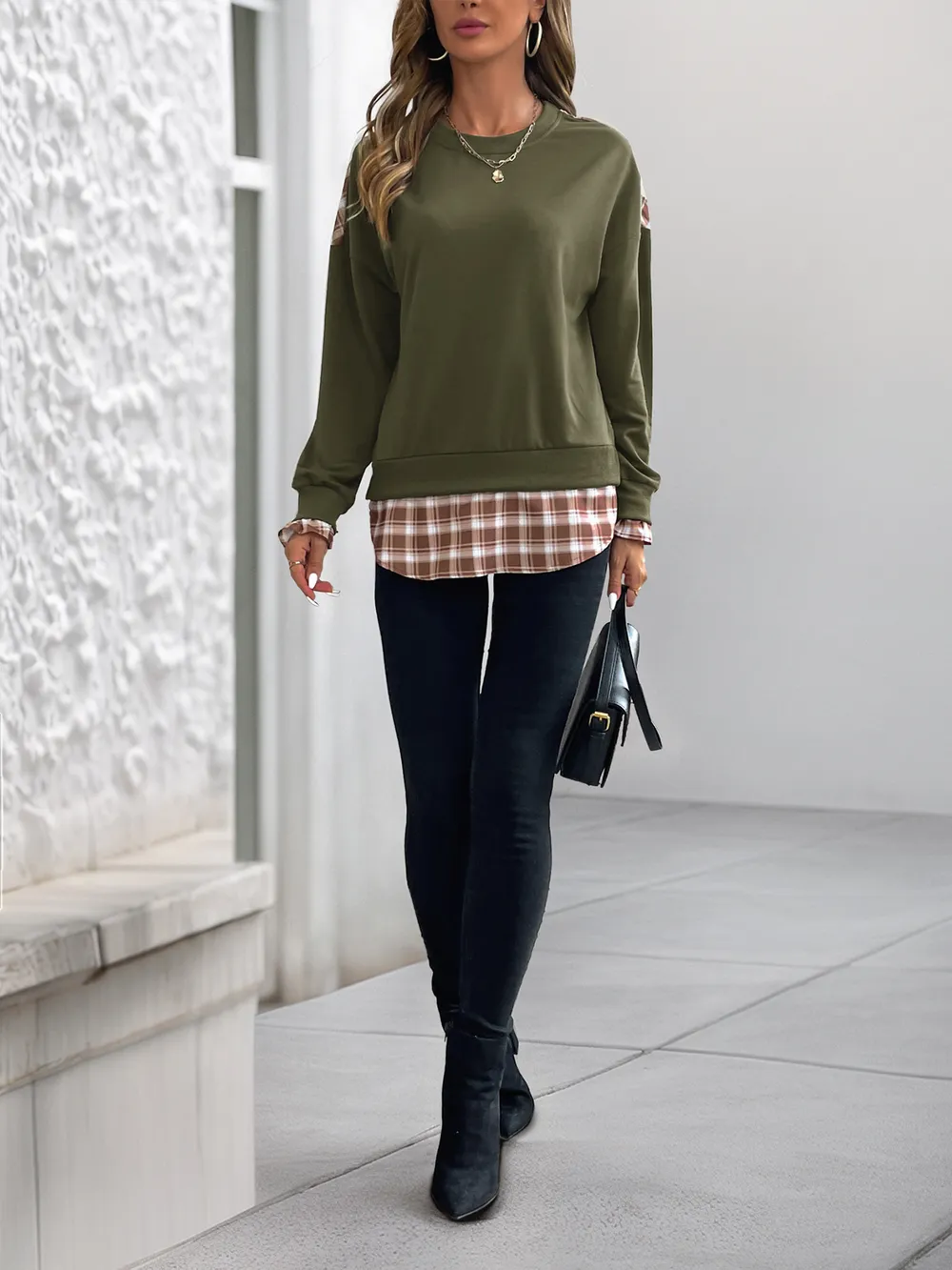 Plaid Long Sleeve Sweatshirt, image 5